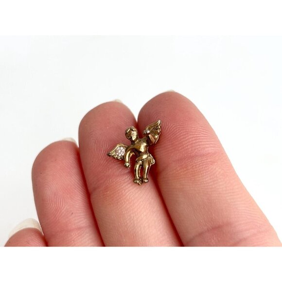 Teeny Tiny Cherub Gold T Angel Figural Vintage Religious | Catholic Lapel Pin - Picture 8 of 8
